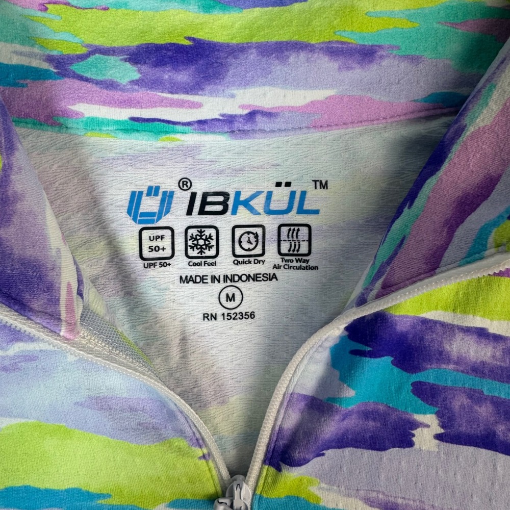IBKUL Sun Shirt Womens Medium Purple Blue Watercolor Abstract IceFil Quarter Zip - Picture 5 of 8